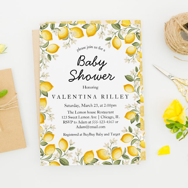 Invitación Cute Lemon Citrus Fruit Summer Baby Shower (Subido por el creador)