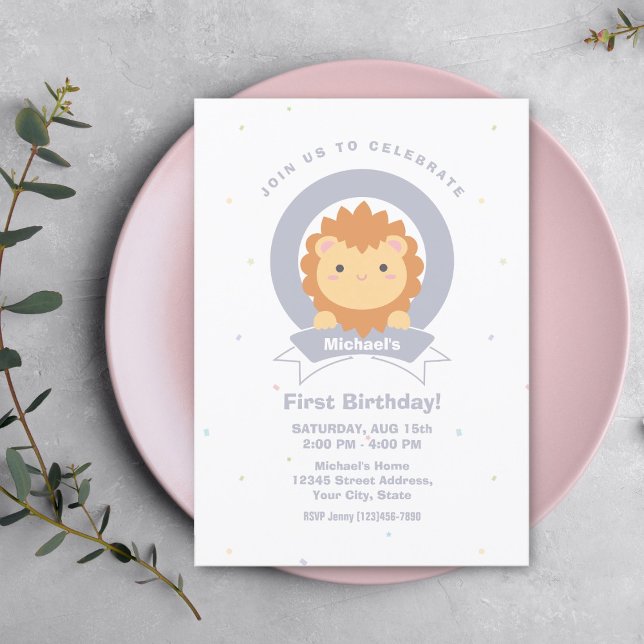 Invitación Cute león Rey de la Selva, primer cumpleaños del b (Subido por el creador)