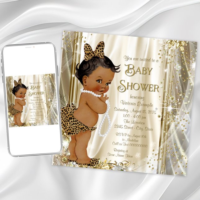 Invitación Cute Leopard Girly Étnica Niña Ducha (Cute leopard baby shower invitation. Instant download and printed invitations available.)