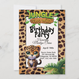 Invitación Cute Leopard Imprimir Gato Kitty Dos 🐆 De Cumplea
