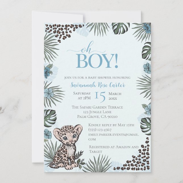 Invitación Cute Leopard Safari Boy Baby Shower (Anverso)