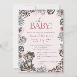 Invitación Cute Leopard Safari Girl Baby Shower