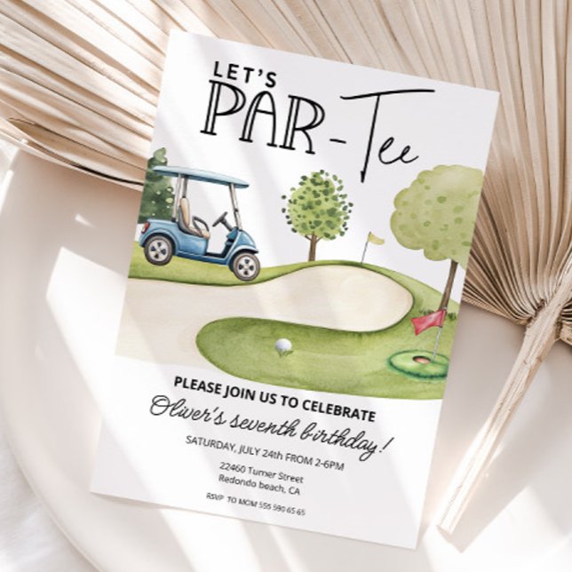 Invitación Cute Let's Par-Tee Golf Birthday party, any age (Golf birthday invitation, Let's par-tee, any age, watercolor illustrations)