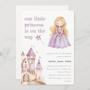 Invitación Cute Lilac Princess Castel Watercolor Baby Shower