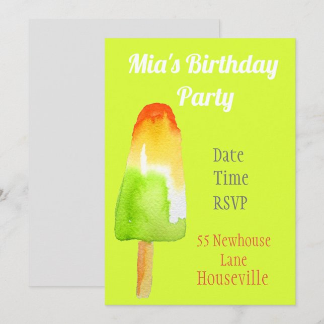 Invitación Cute lime popsicle bloque de hielo Fiesta chica de (Anverso / Reverso)