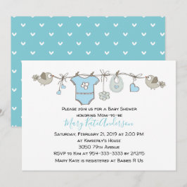 Invitación Cute línea de ropa azul es un niño BABY SHOWER