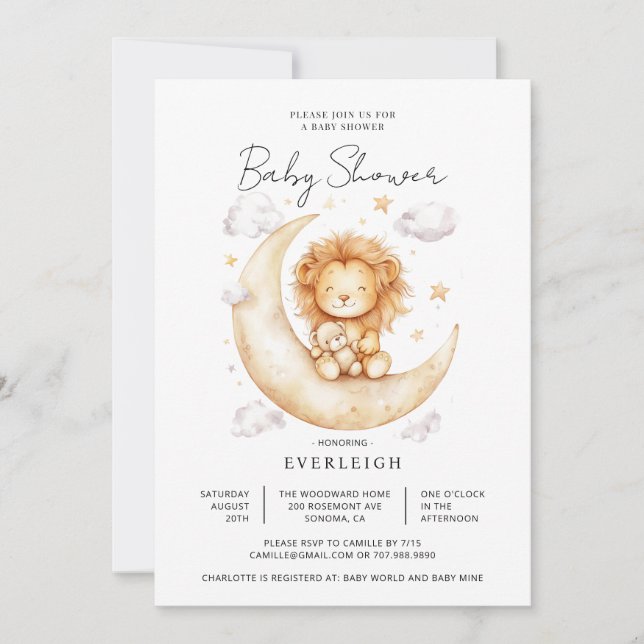 Invitación Cute Lion Baby Shower (Anverso)
