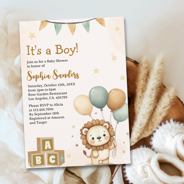 Invitación Cute Lion Watercolor Baby Shower Boy (Subido por el creador)