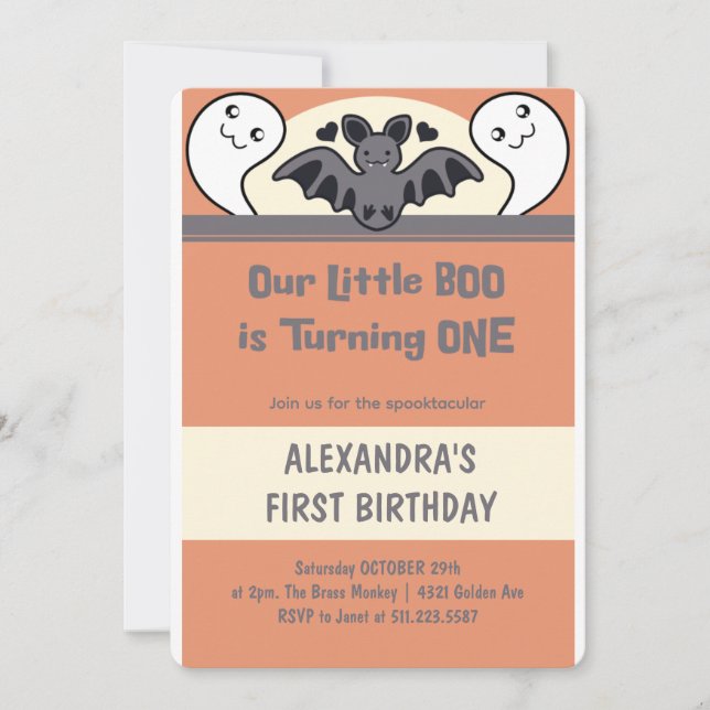 Invitación Cute Little boo Cumpleaños uno  (Anverso)