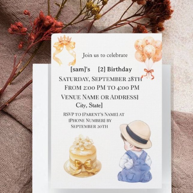 Invitación Cute Little Boy 2nd Birthday Party Invitation (Subido por el creador)