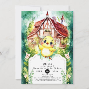 Invitación Cute Little Chick Watercolor Birday