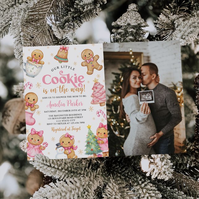Invitación Cute Little Cookie Christmas Baby Shower Photo (Subido por el creador)