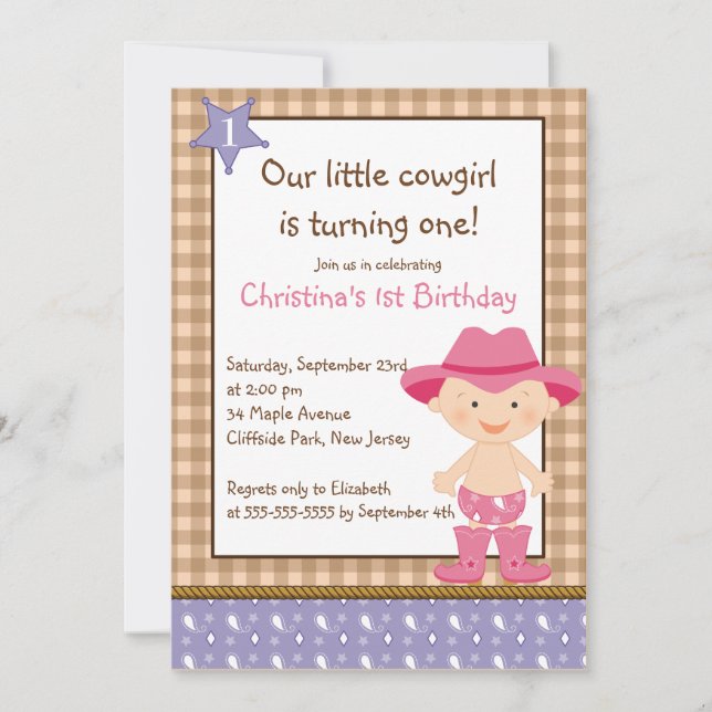 Invitación Cute Little Cowgirl Birthday Party Invitations (Anverso)