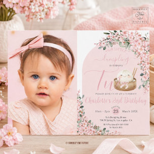Invitación Cute Little Dumpling Flores de Cerezo Cumpleaños 2