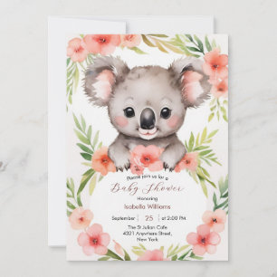 Invitación Cute Little Floral Koala Baby Shower