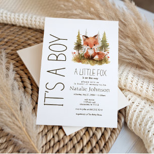 Invitación Cute Little Fox Plaid Es un Niño Baby Shower