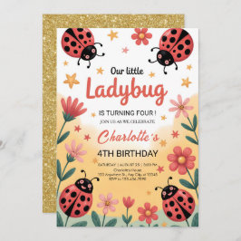 Invitación Cute Little Ladybug Girl Birthday Party