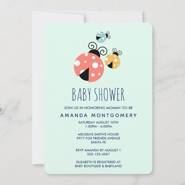 Invitación Cute Little Ladybugs Baby Shower (Anverso)