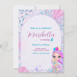 Invitación Cute Little Mermaid Under The Sea Birthday Party