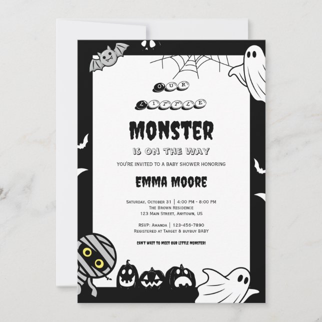 Invitación Cute Little Monster Baby Shower Illustration (Anverso)