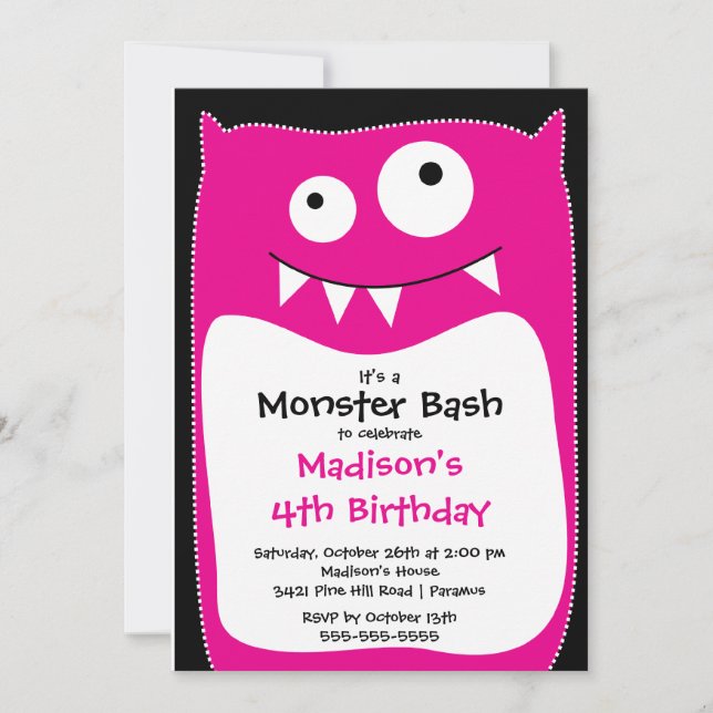Invitación CUTE Little Monster Bash Birday Party (Anverso)