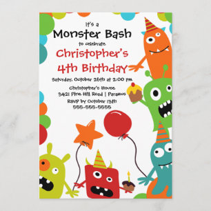 Invitación CUTE Little Monster Bash Birday Party