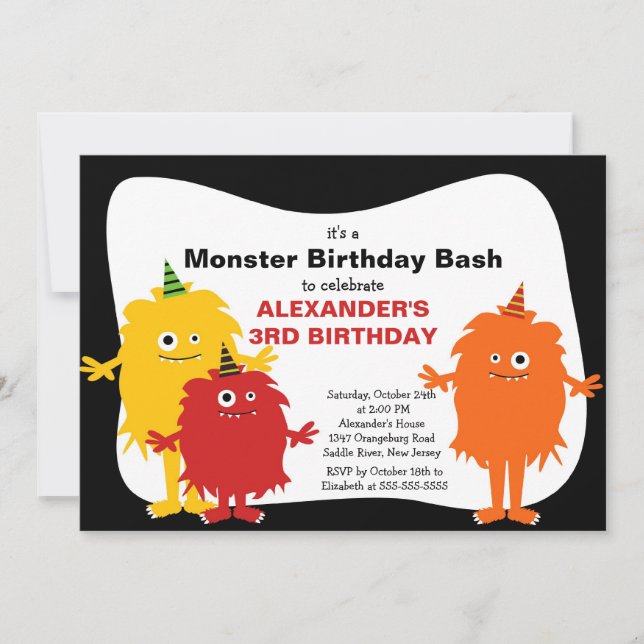 Invitación CUTE Little Monster Bash Birday Party (Anverso)