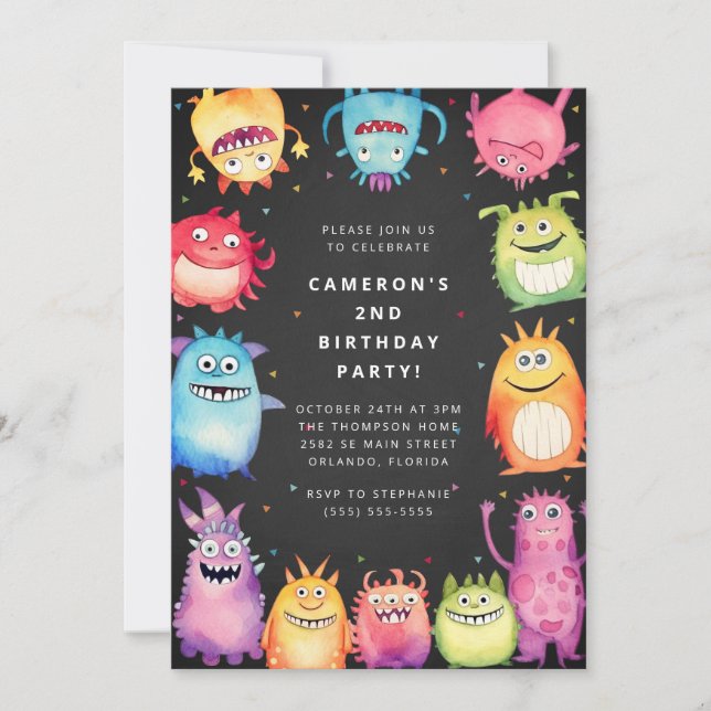 Invitación Cute Little Monster Kids Birthday Invitation (Anverso)