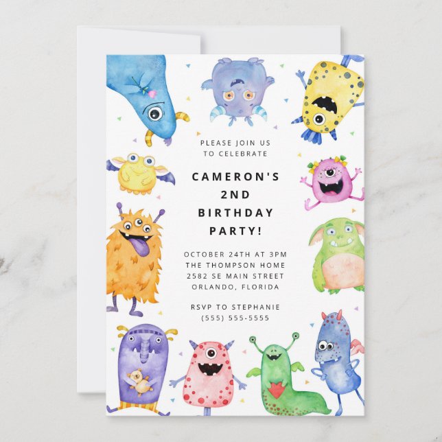 Invitación Cute Little Monster Kids Birthday Invitation (Anverso)