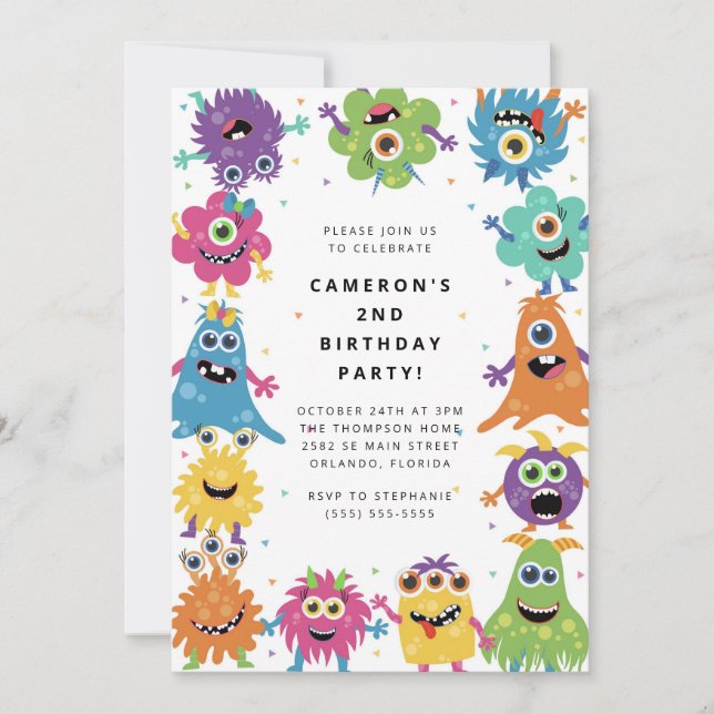 Invitación Cute Little Monster Kids Birthday Invitation (Anverso)