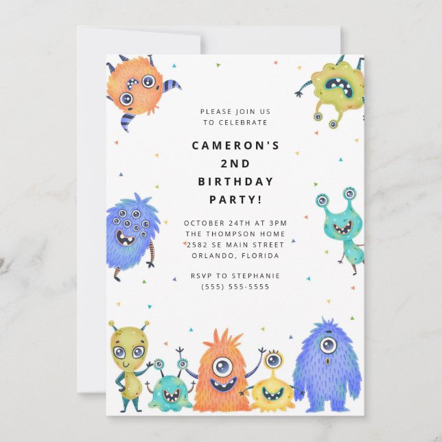 Invitación Cute Little Monster Kids Birthday Invitation (Anverso)