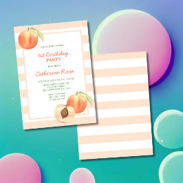 Invitación Cute Little Peach Stripes Chica Cumpleaños