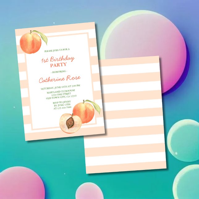 Invitación Cute Little Peach Stripes Chica Cumpleaños (Subido por el creador)