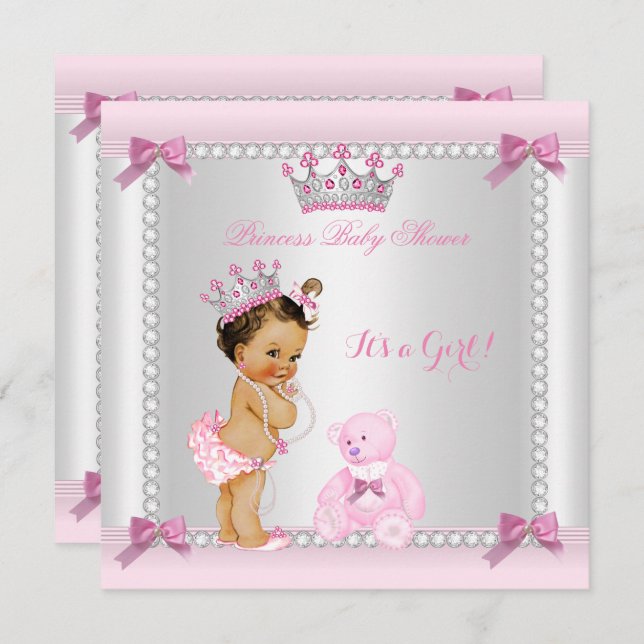 Invitación Cute Little Princess Baby Shower Chica Brunette (Anverso / Reverso)