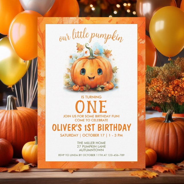 Invitación Cute Little Pumpkin Birthday Party Invitation (Subido por el creador)