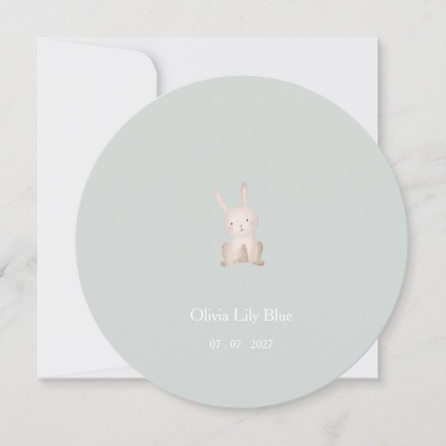 Invitación Cute Little Rabbit Baby Birth Announcement Card. (Anverso)