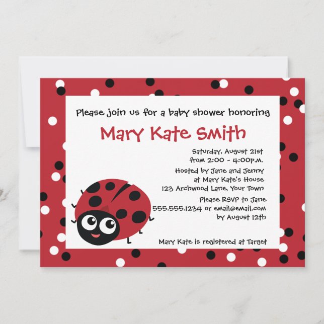 Invitación Cute Little Red Ladybug BABY SHOWER BIRTHDAY (Anverso)
