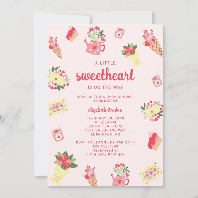Invitación Cute Little Sweetheart on the Way Baby Shower pink (Anverso)