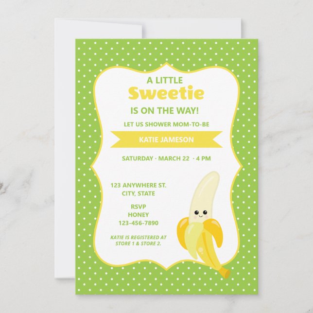 Invitación Cute Little Sweetie Banana Baby Shower (Anverso)
