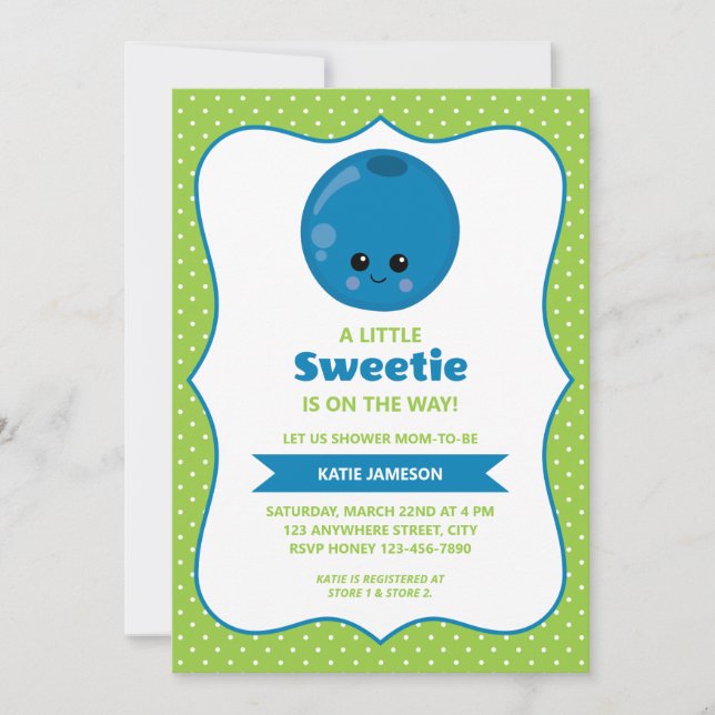Invitación Cute Little Sweetie Blueberry Baby Shower (Anverso)