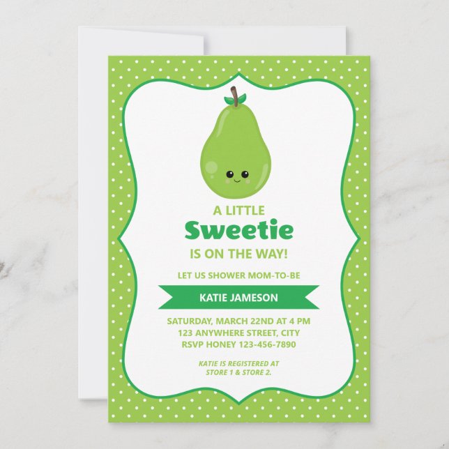 Invitación Cute Little Sweetie Pear Baby Shower (Anverso)