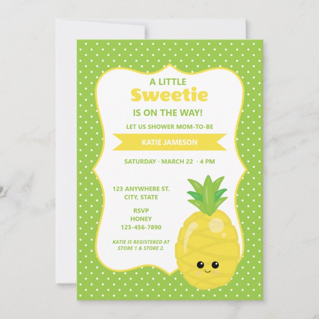 Invitación Cute Little Sweetie Pineapple Baby Shower (Anverso)