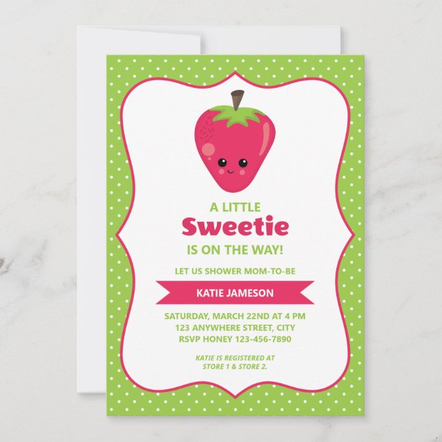 Invitación Cute Little Sweetie Strawberry Baby Shower (Anverso)