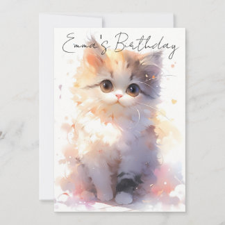 Invitación cute little watercolor cat birthday