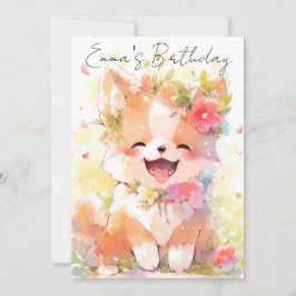 Invitación cute little watercolor dog birthday