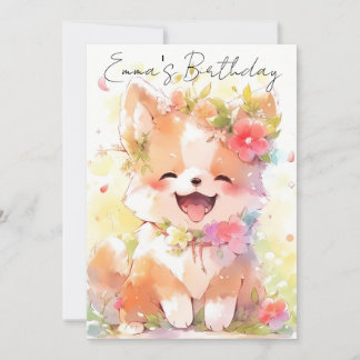 Invitación cute little watercolor dog birthday