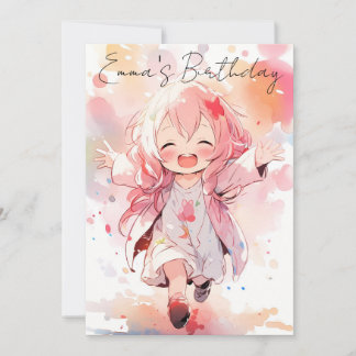 Invitación Cute little watercolor girl birthday