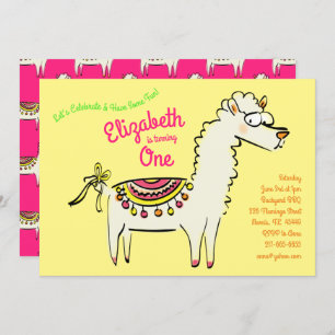 Invitación Cute Llama Alpaca Primer cumpleaños Fiestas niños