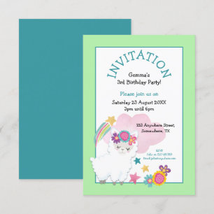 Invitación Cute Llama fiesta de cumpleaños infantil infantil 