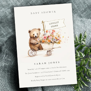 Invitación Cute local Crecer Teddy Floral Cart Baby Shower